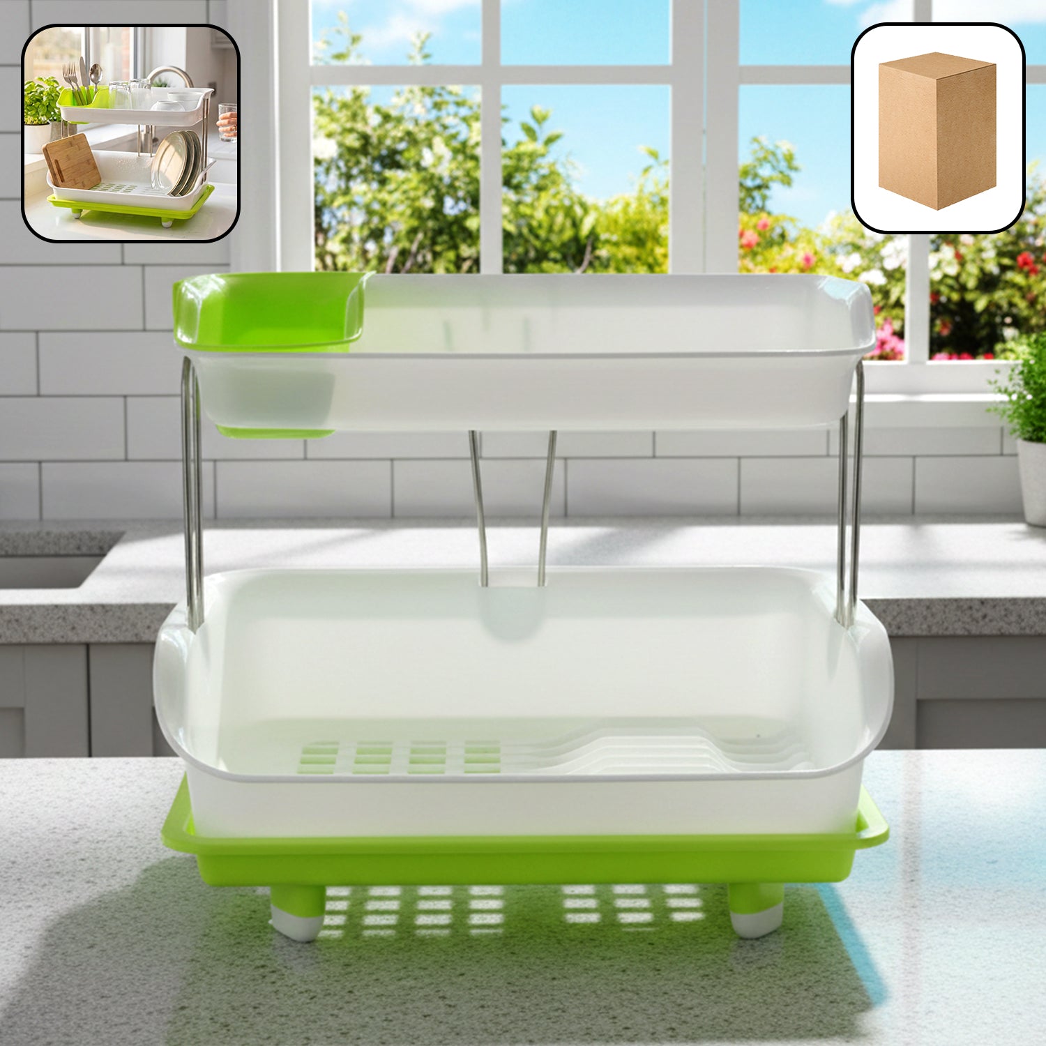 Two-Tier Dish Drying Rack with Drain Board