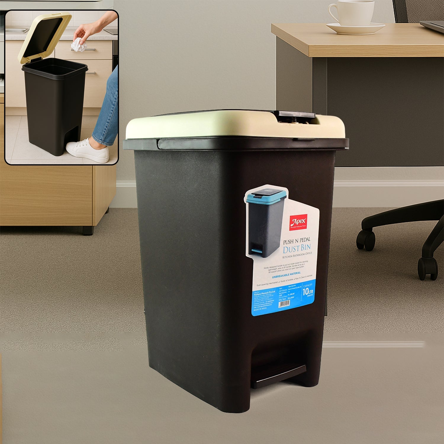 Push-n-Pedal Dustbin, 10L