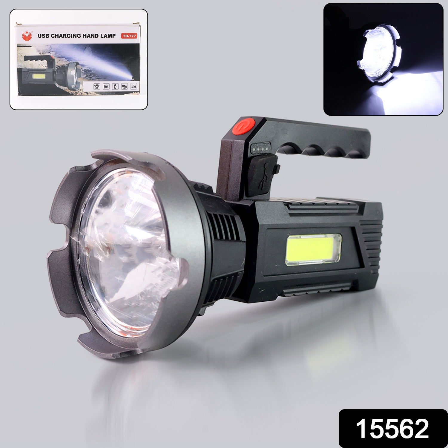 Heavy-duty Rechargeable Usb Led Hand Torch With Cob Side Light (1 Pc)
