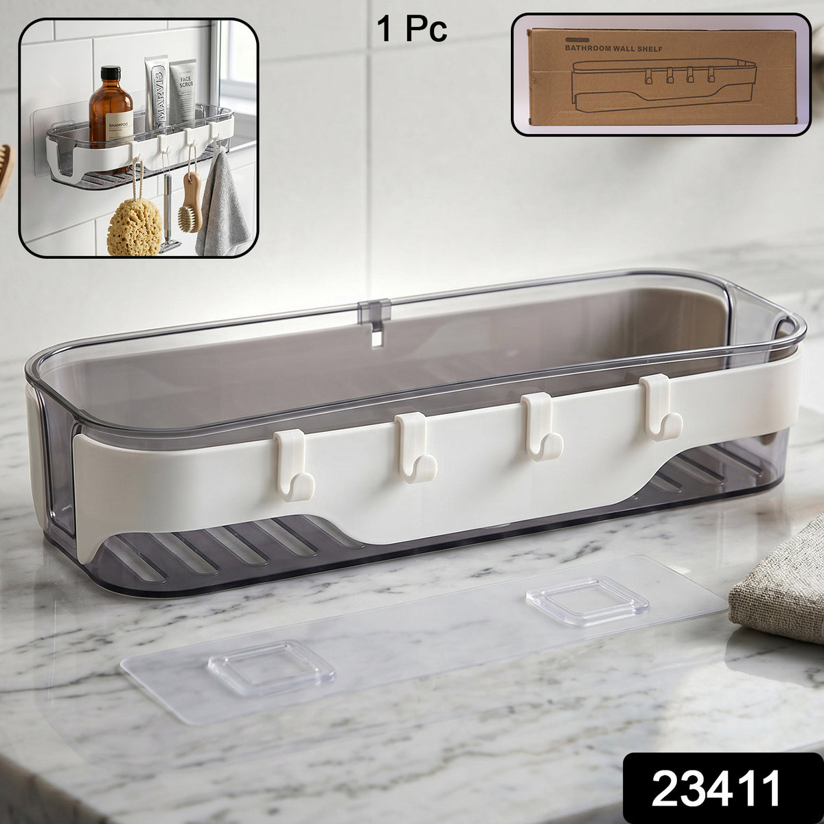 Stylish Bathroom Wall Shelf  1 Pc Multi-purpose Storage Organizer With Hooks