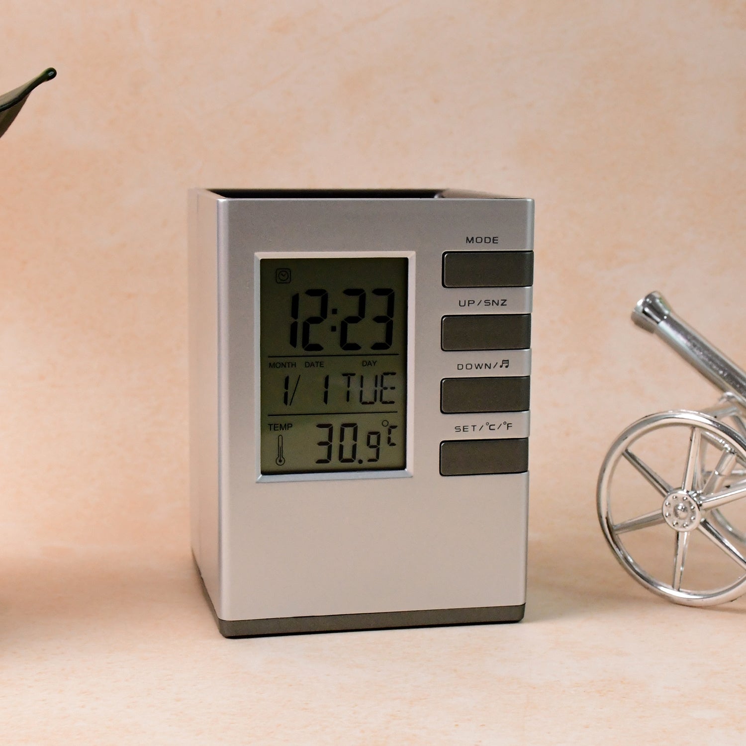 Digital Desk Clock with Pen Holder