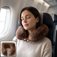 U Shaped Soft Travel Neck Pillow Brown Plush Head Neck Support (1 Pc)