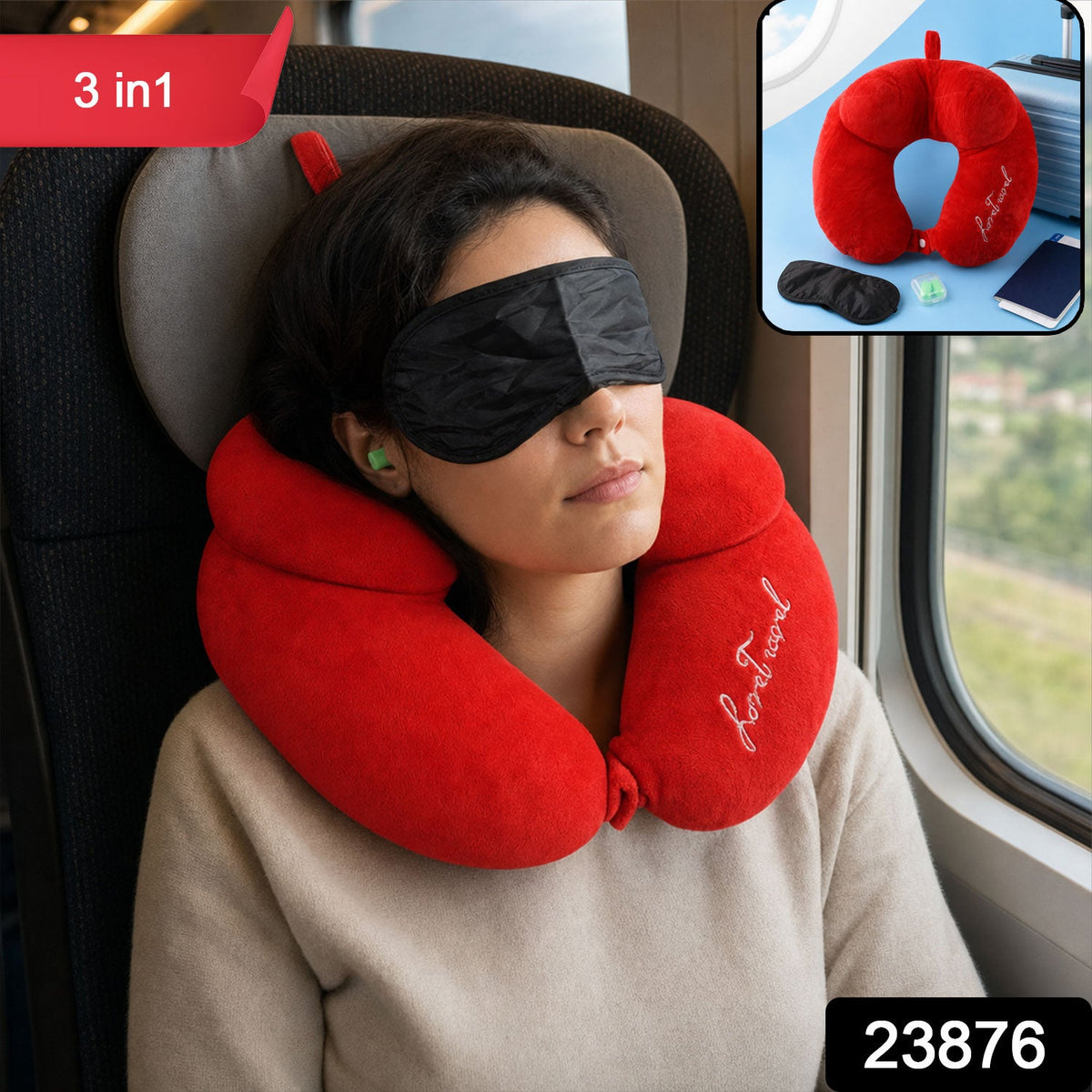 3 In 1 Travel Neck Pillow With Sleep Eye Mask And Ear Plugs (1 Set)