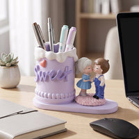 Sweet Couple Pen Holder Stand Cute Resin Desk Organizer Pencil Cup (1 Pc)
