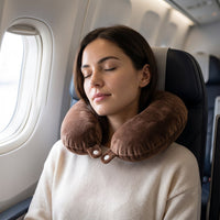 U Shaped Soft Travel Neck Pillow Brown Plush Head Neck Support (1 Pc)