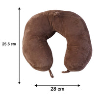 U Shaped Soft Travel Neck Pillow Brown Plush Head Neck Support (1 Pc)