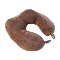 U Shaped Soft Travel Neck Pillow Brown Plush Head Neck Support (1 Pc)