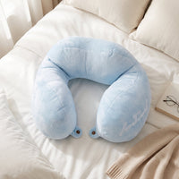 U Shaped Soft Travel Neck Pillow Blue Plush Head Neck Support Cushion (1 Pc)