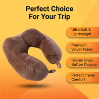 U Shaped Soft Travel Neck Pillow Brown Plush Head Neck Support (1 Pc)